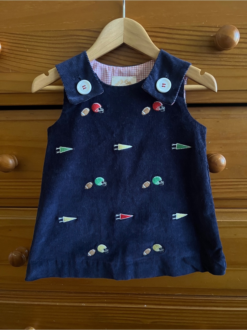 Tbbc Navy Corduroy Toddler Jumper with Football & Flag Embroidery
